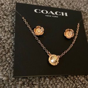 Open Circle Necklace And Tea Rose Stud Earrings Set